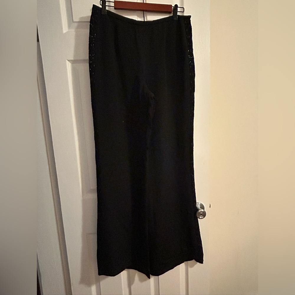 Escada - black tuxedo style pants with beaded design - size 42